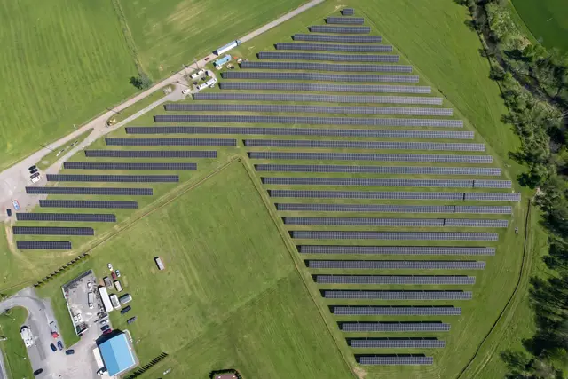 Cross Road Solar Partners' ground array in Stillwater, from a drone