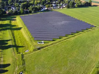 Londonderry Village's ground-mounted solar array in Palmyra, from a drone