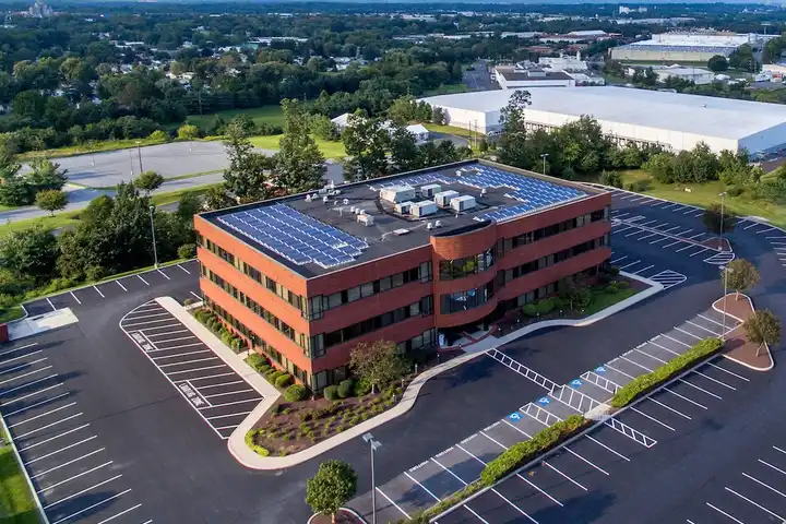 Our headquarters in Mechanicsburg, PA, with solar panels on its roof