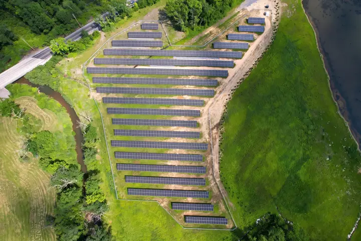 Municipal Road Solar Partners' ground array in Orwigsburg, from a drone